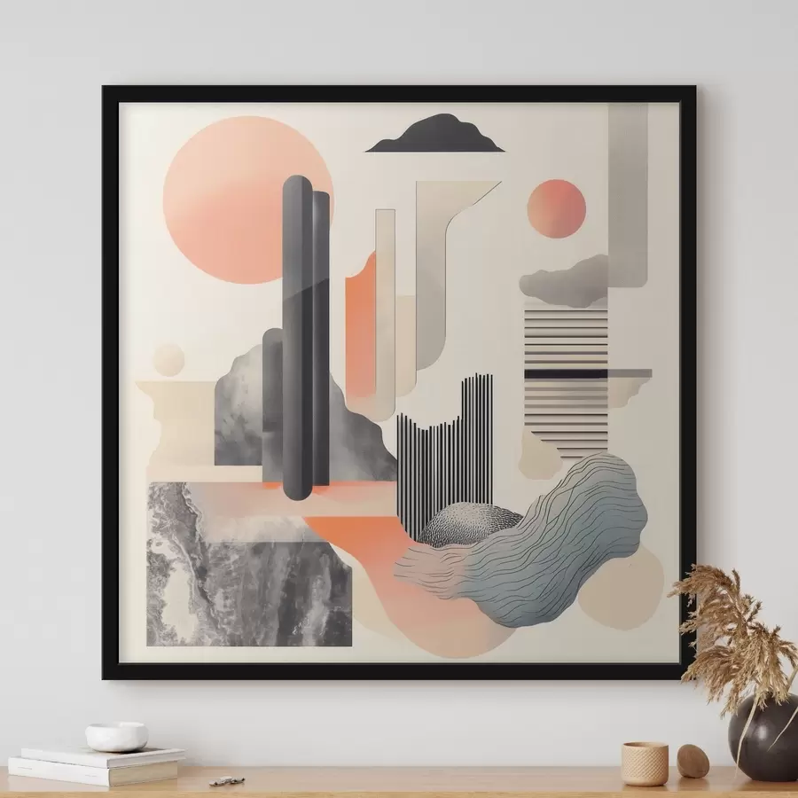 fotószőnyeg Geometrikus kompozíció barack-szürke színvilágban, kortárs festészeti stílusban f48841