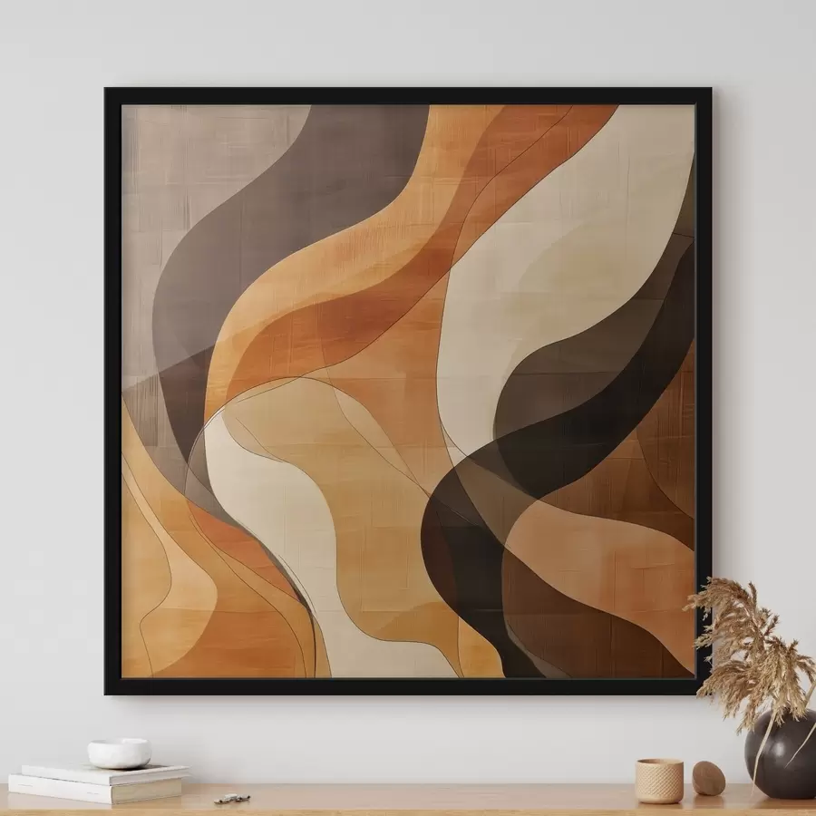 fotószőnyeg Absztrakt kompozíció dinamikus hullámvonalakkal, terrakotta-barna színvilágban f48851