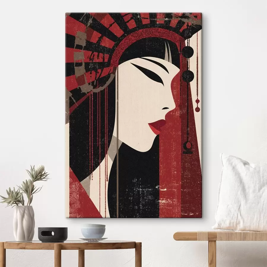 fotótapéta egy nő stilizált portréja, japán és art deco esztétikából merítve s48993