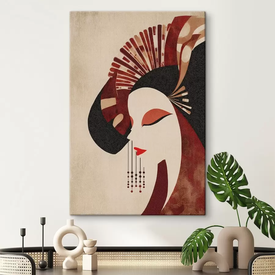 fotótapéta egy nő stilizált portréja, japán és art deco esztétikából merítve s48994