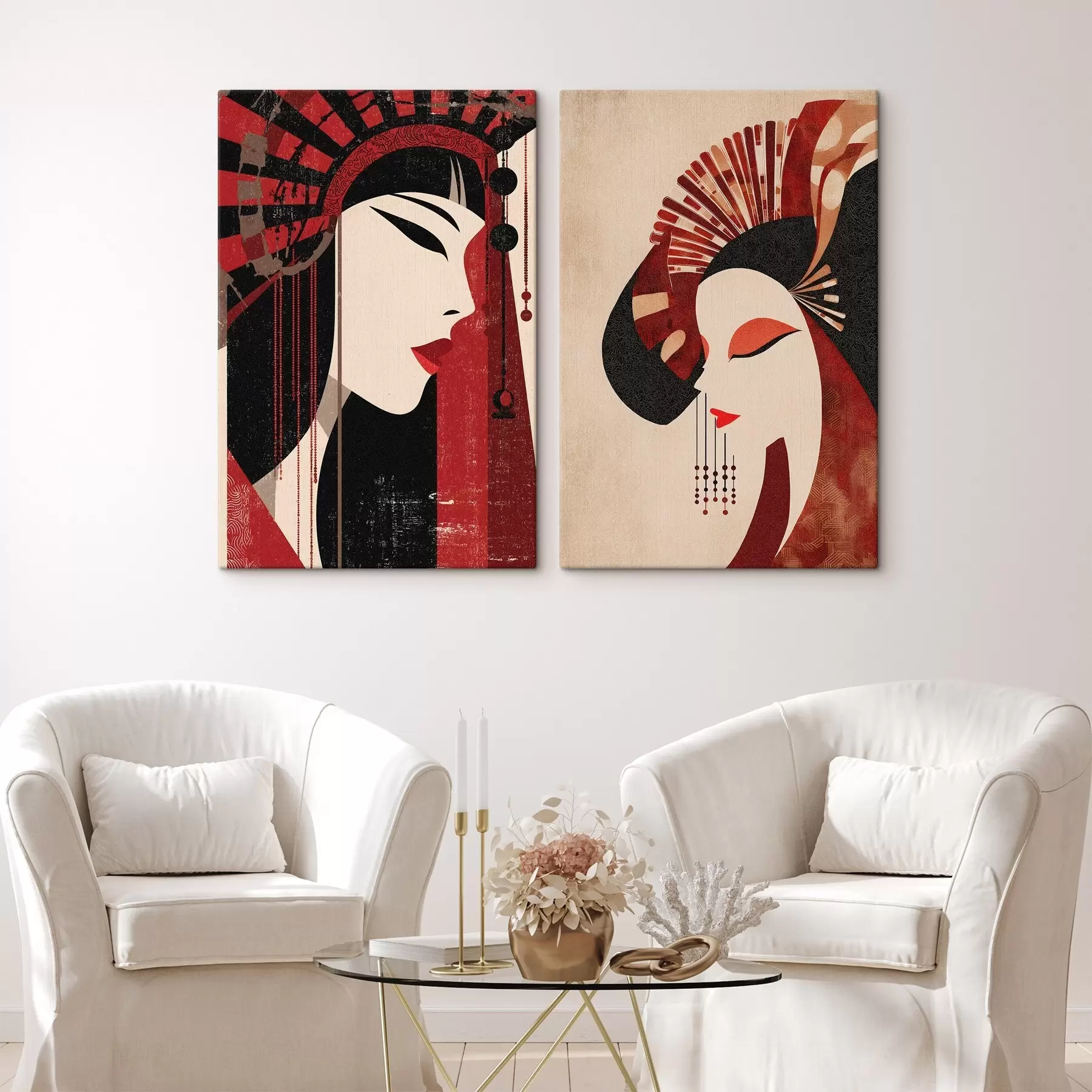 fotótapéta egy nő stilizált portréja, japán és art deco esztétikából merítve m30431