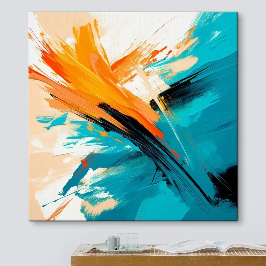 fotótapéta Élénk kifejezés türkiz-terrakotta színvilágban, kortárs festészeti stílusban s48855