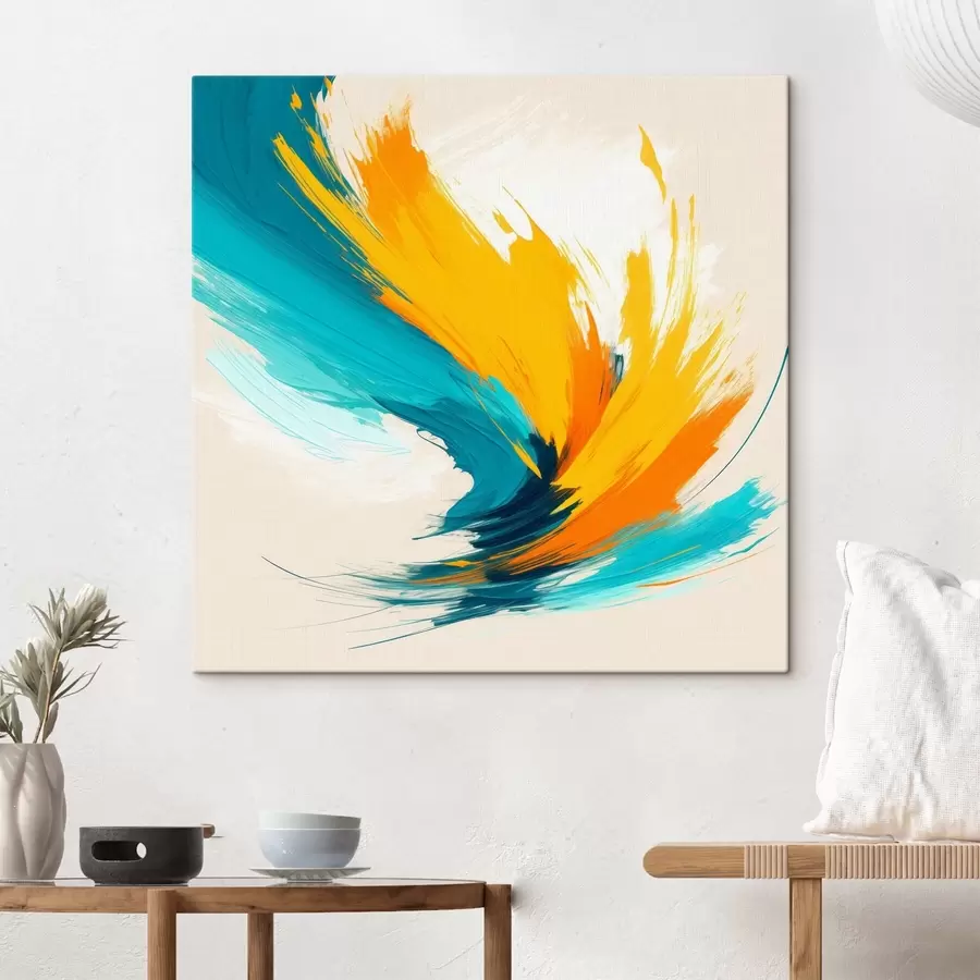 fotótapéta Sárga és kék árnyalatokból álló, lendületes örvény modern festészeti stílusban s48856