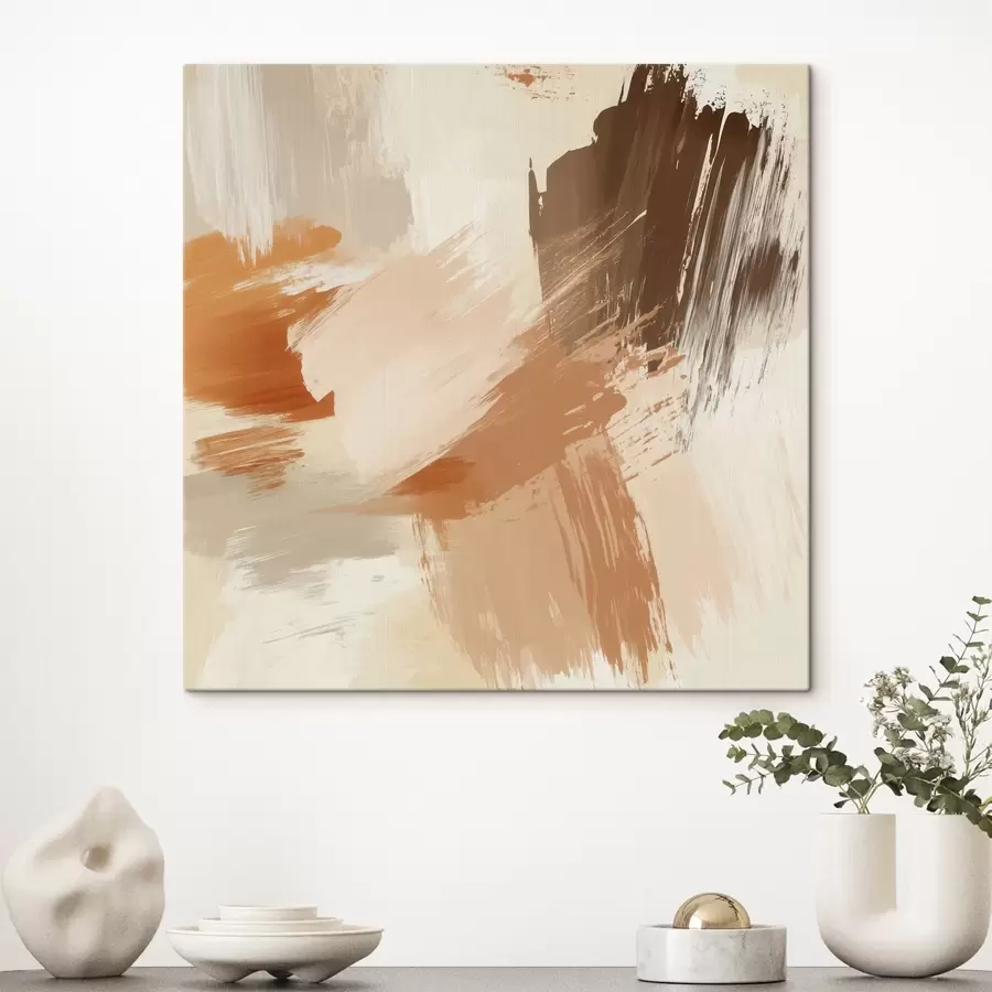 fotótapéta Absztrakt ecsetvonások utánzása homokszínű és barna árnyalatokban s48857