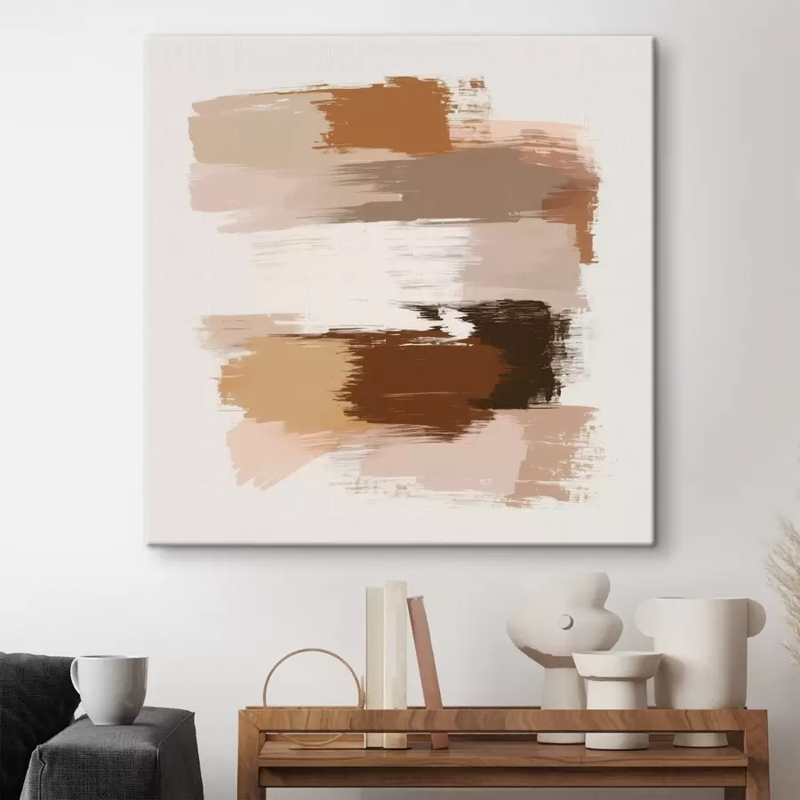 fotótapéta Minimalista kompozíció vízszintes ecsetvonásokkal, kávé- és terrakotta árnyalatokban s48858