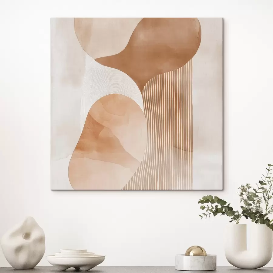 fotótapéta Dekoratív művészet meleg bézs-korall színvilágban, akvarellhatással s48870