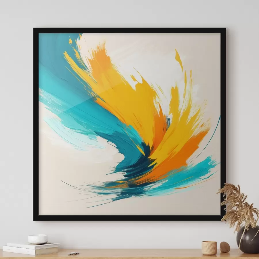 fotószőnyeg Sárga és kék árnyalatokból álló, lendületes örvény modern festészeti stílusban f48856