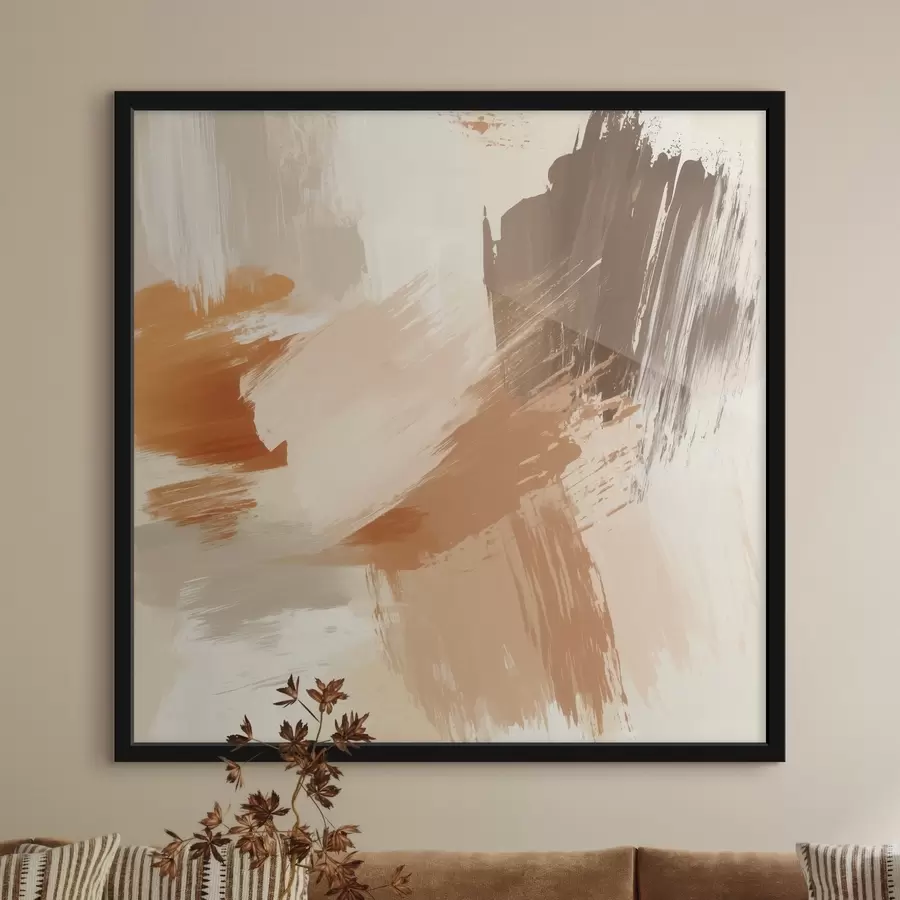 fotószőnyeg Absztrakt ecsetvonások utánzása homokszínű és barna árnyalatokban f48857