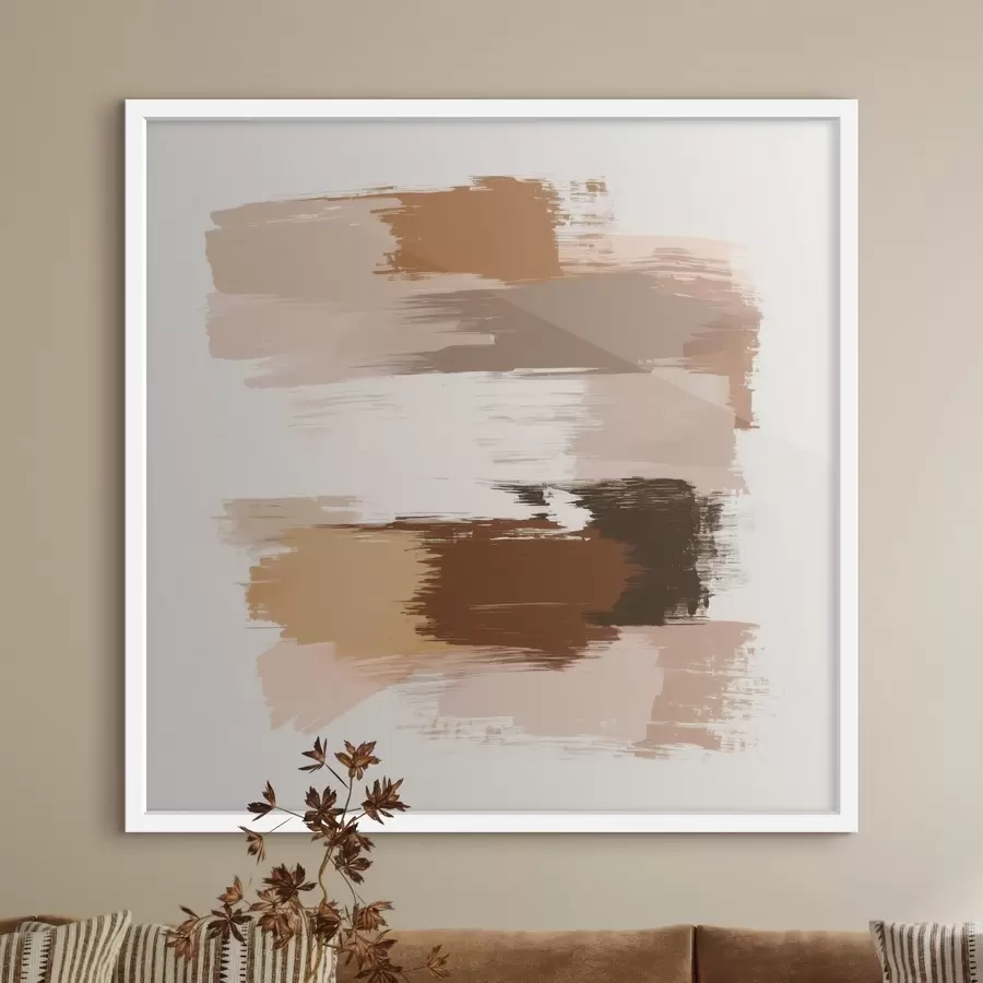 fotószőnyeg Minimalista kompozíció vízszintes ecsetvonásokkal, kávé- és terrakotta árnyalatokban f48858