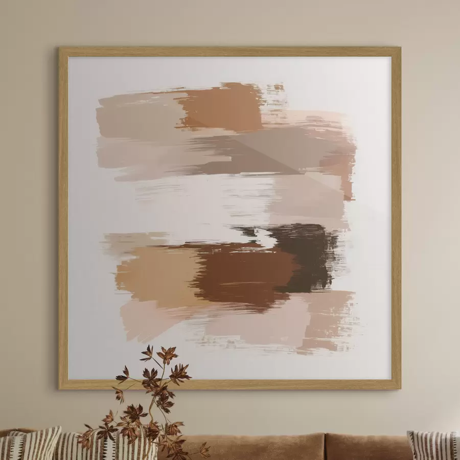 fotószőnyeg Minimalista kompozíció vízszintes ecsetvonásokkal, kávé- és terrakotta árnyalatokban f48858