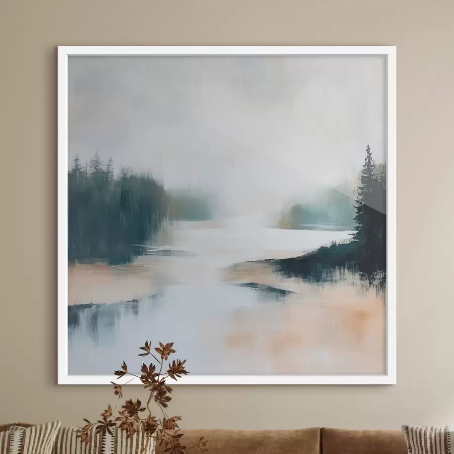 fotószőnyeg Rózsaszín és kék árnyalatokban megfestett, absztrakt erdei tájkép kortárs festészeti stílusban f48862