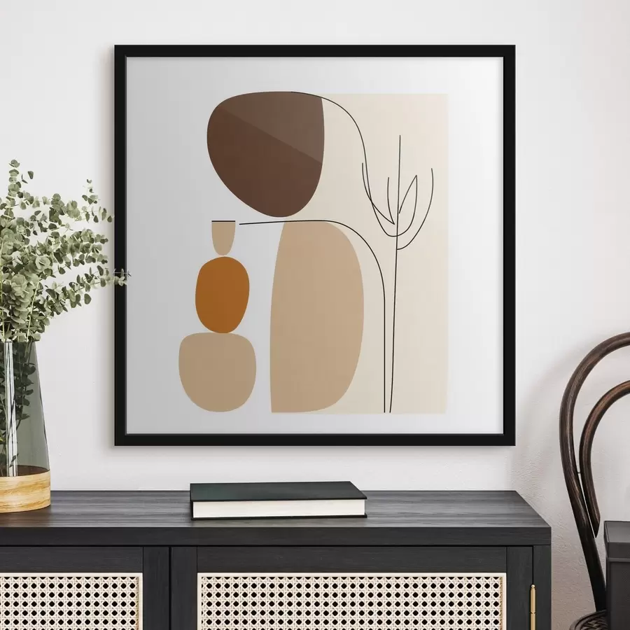 fotószőnyeg Absztrakt kompozíció vékony szárakkal és egyszerű formákkal, minimalista stílusban f48871