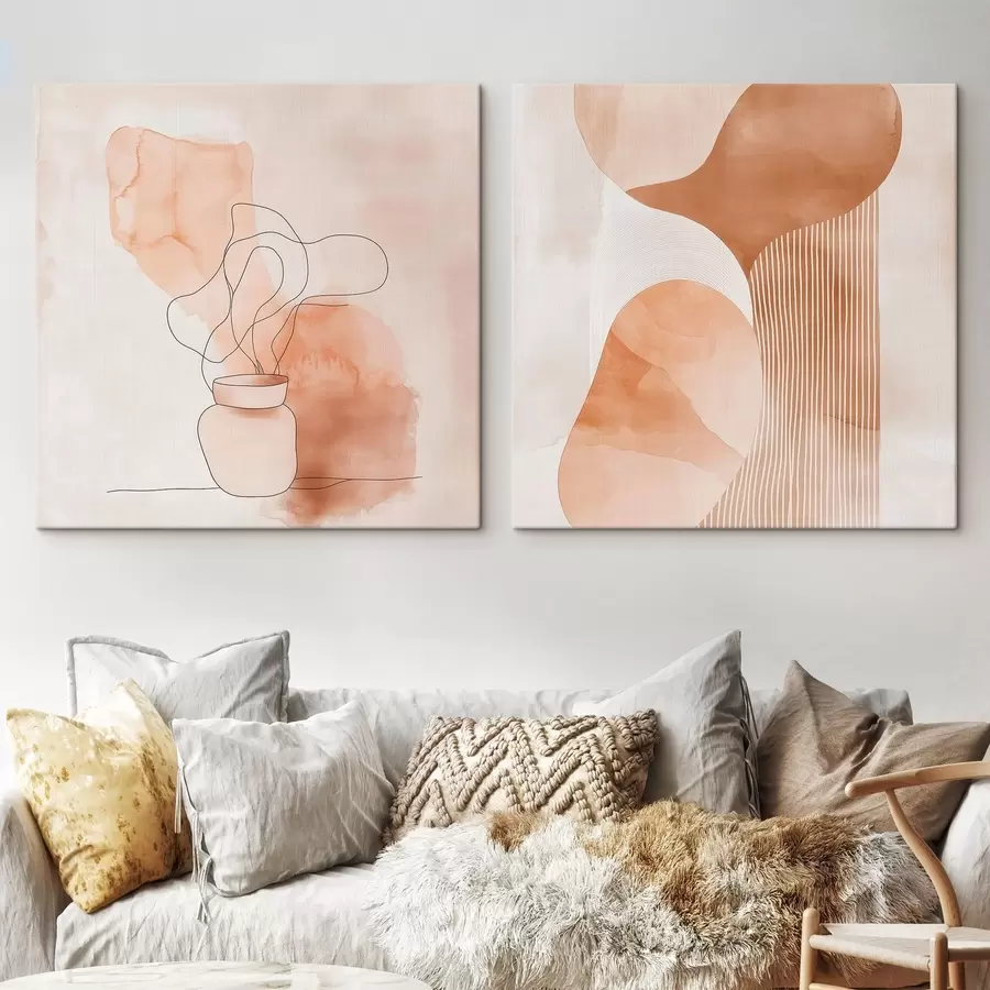 fotótapéta Absztrakt formák bézs-barack színvilágban, lineáris díszítésekkel, minimalista stílusban m30361