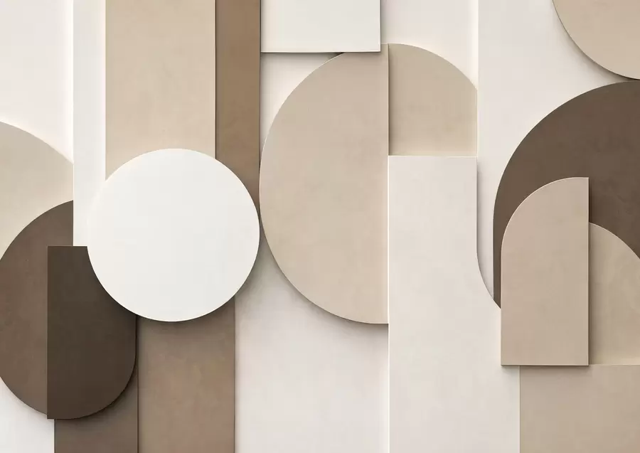 fotószőnyeg Texturált bézs színű geometrikus alakzatok réteges 3D-kompozícióban, minimalista, modern falidísz w05598