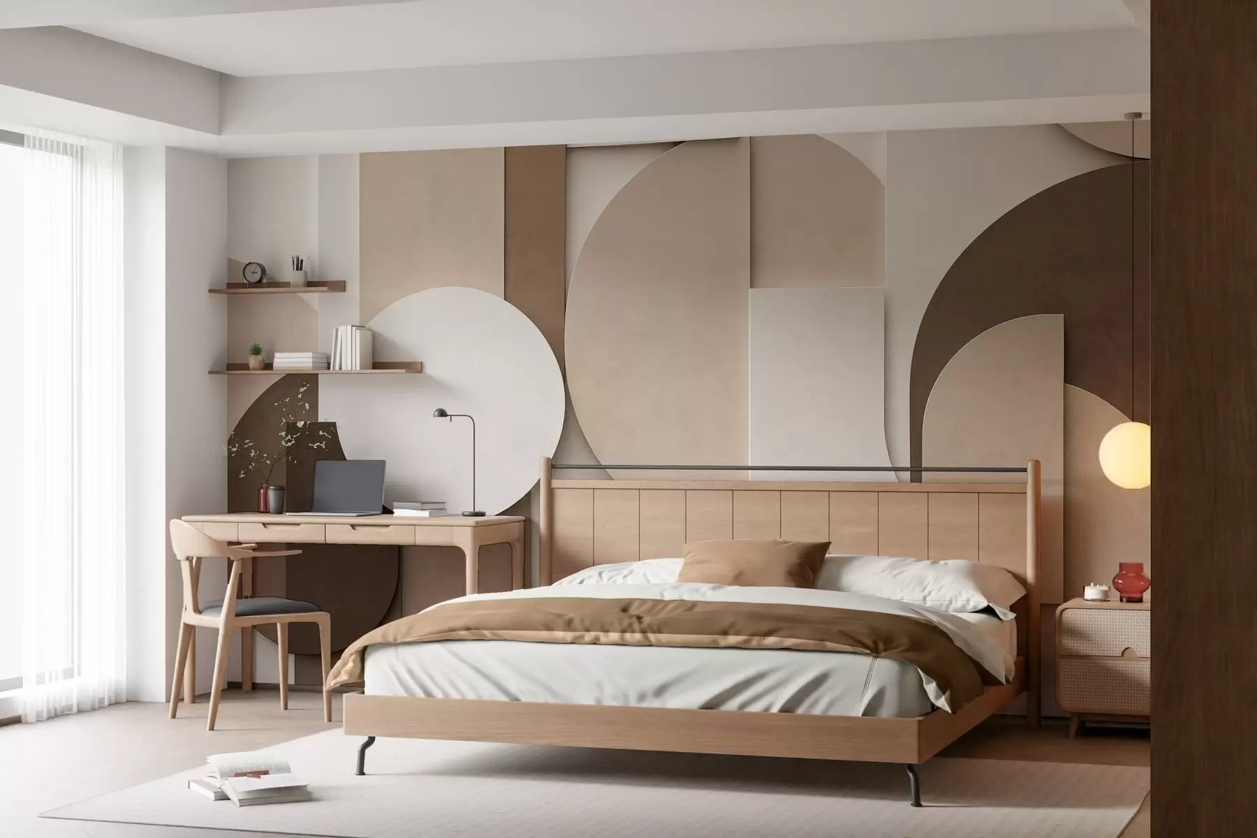 fotószőnyeg Texturált bézs színű geometrikus alakzatok réteges 3D-kompozícióban, minimalista, modern falidísz w05598