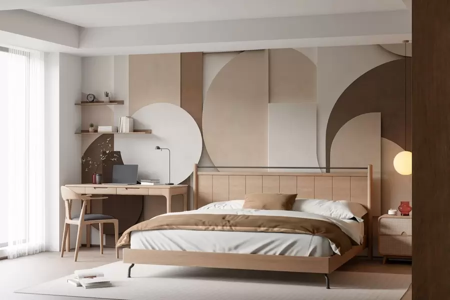 fotószőnyeg Texturált bézs színű geometrikus alakzatok réteges 3D-kompozícióban, minimalista, modern falidísz w05598