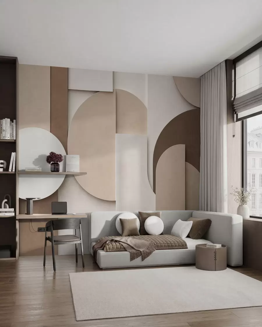 fotószőnyeg Texturált bézs színű geometrikus alakzatok réteges 3D-kompozícióban, minimalista, modern falidísz w05598