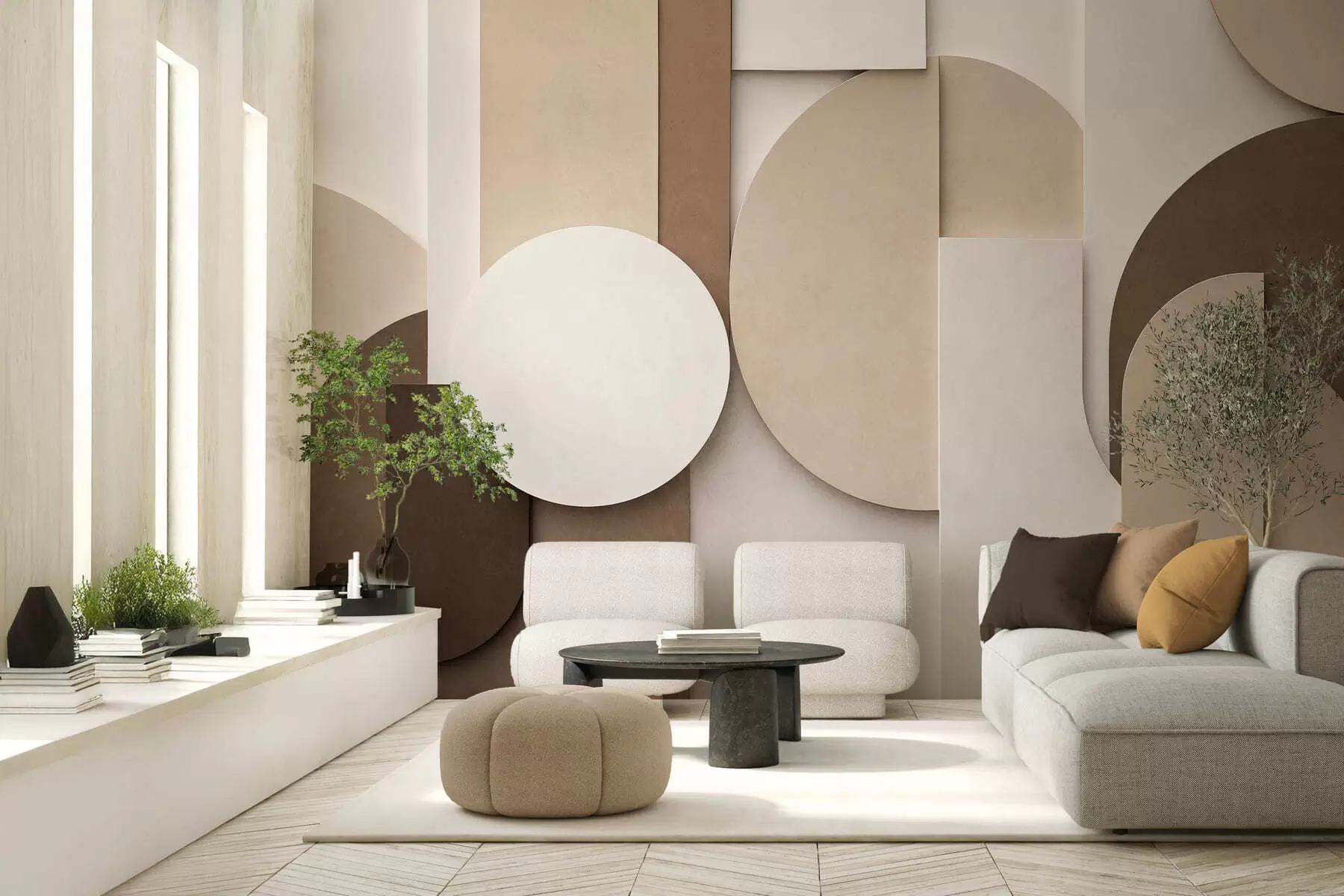 fotószőnyeg Texturált bézs színű geometrikus alakzatok réteges 3D-kompozícióban, minimalista, modern falidísz w05598