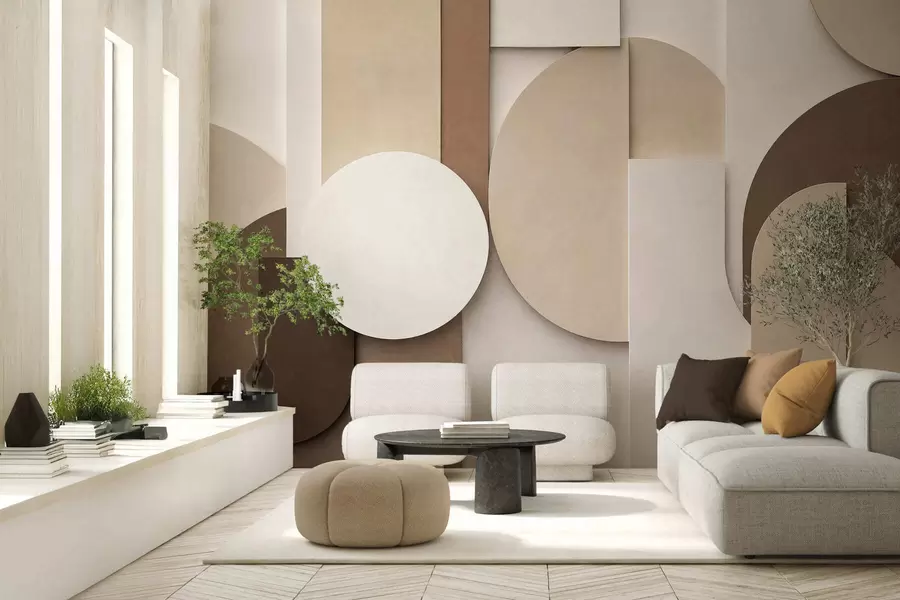 fotószőnyeg Texturált bézs színű geometrikus alakzatok réteges 3D-kompozícióban, minimalista, modern falidísz w05598