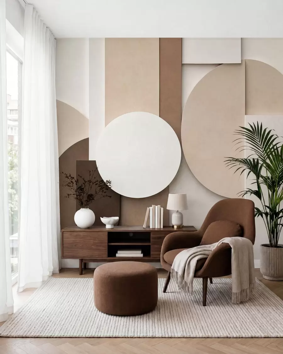 fotószőnyeg Texturált bézs színű geometrikus alakzatok réteges 3D-kompozícióban, minimalista, modern falidísz w05598