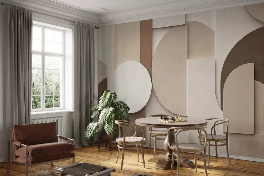 fotószőnyeg Texturált bézs színű geometrikus alakzatok réteges 3D-kompozícióban, minimalista, modern falidísz w05598