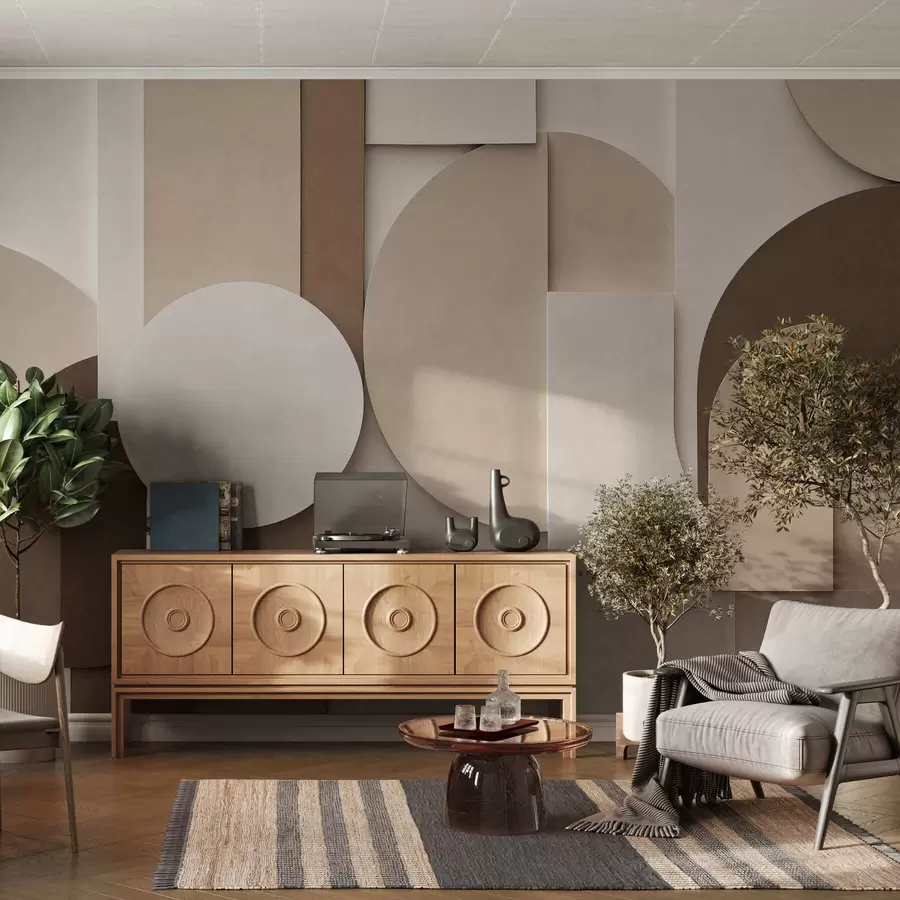 fotószőnyeg Texturált bézs színű geometrikus alakzatok réteges 3D-kompozícióban, minimalista, modern falidísz w05598