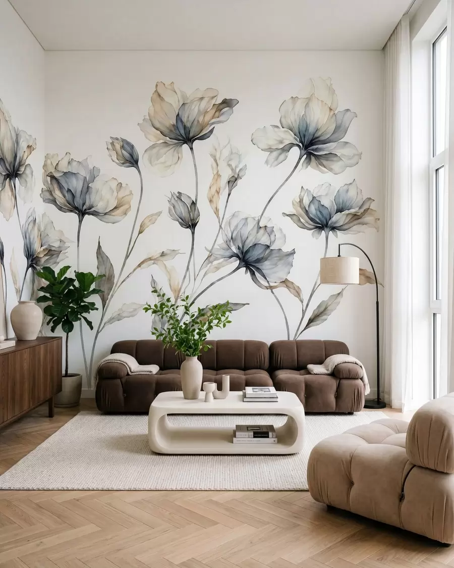 fotószőnyeg Elegáns, légies virágok, áttetsző, réteges szirmokkal, hosszú, finom száron w05579