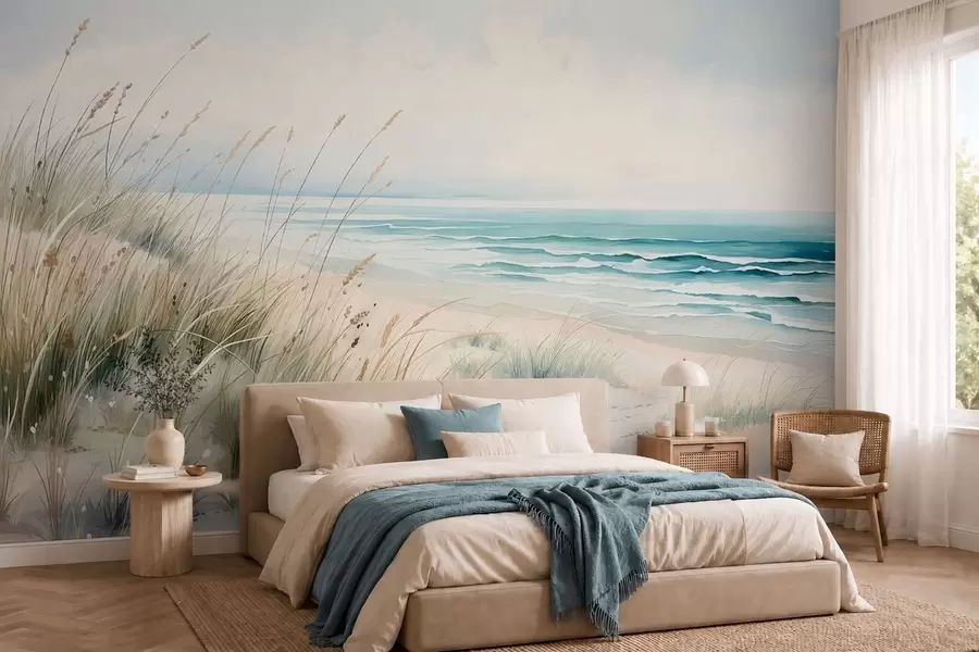 fotószőnyeg Homokos strand hullámokkal és dűnékkel w05537