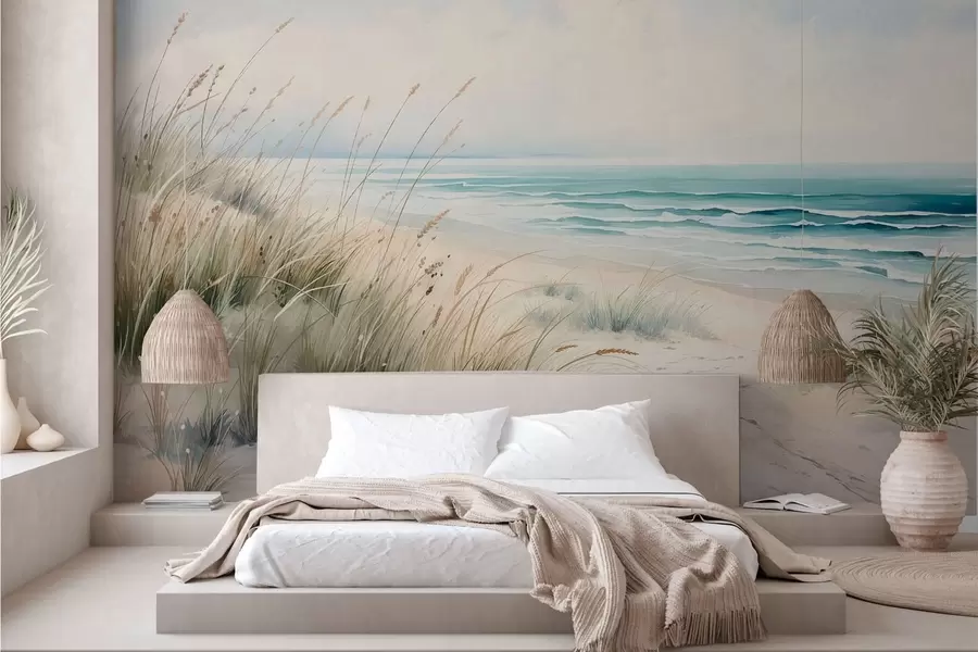 fotószőnyeg Homokos strand hullámokkal és dűnékkel w05537