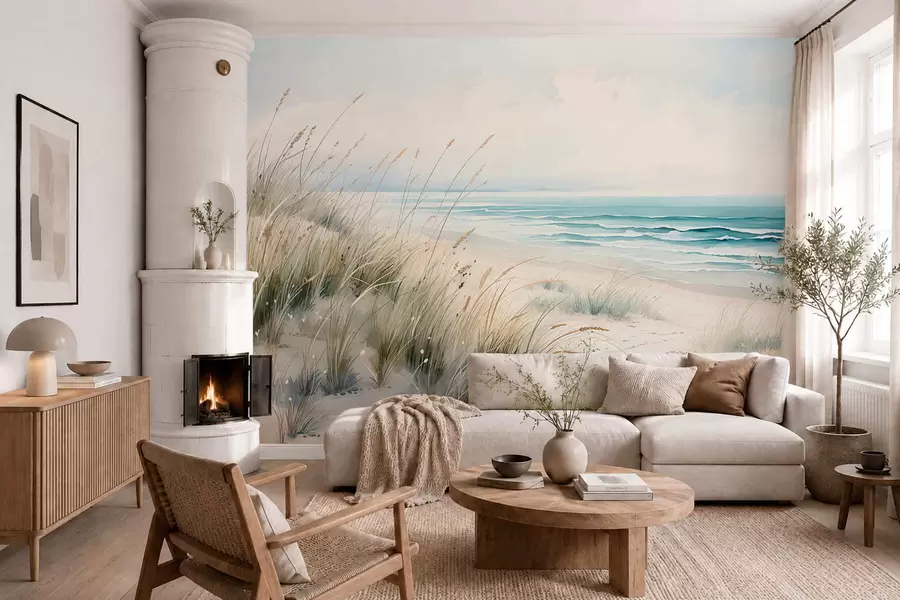 fotószőnyeg Homokos strand hullámokkal és dűnékkel w05537