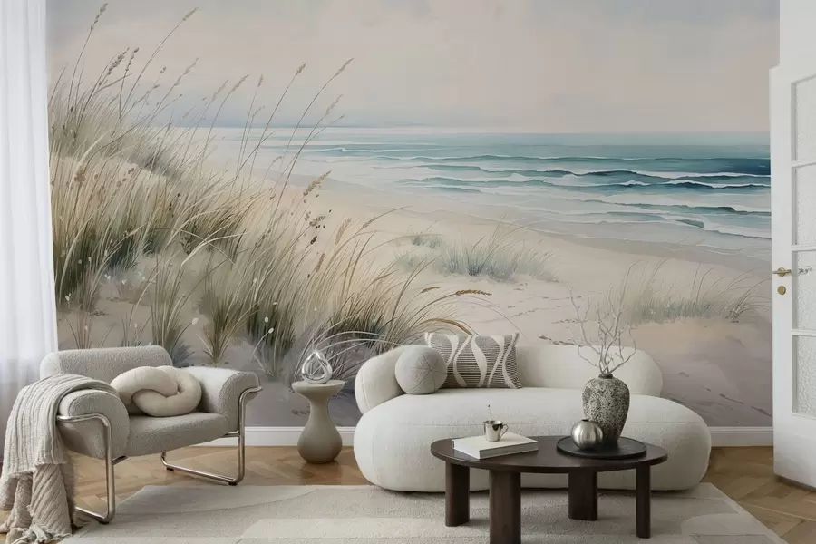 fotószőnyeg Homokos strand hullámokkal és dűnékkel w05537