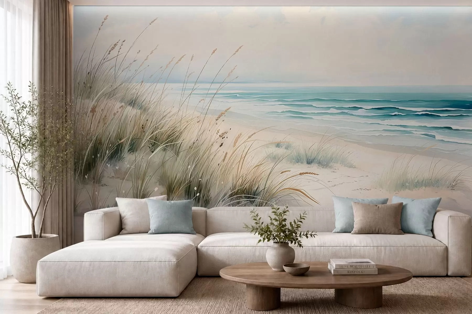 fotószőnyeg Homokos strand hullámokkal és dűnékkel w05537
