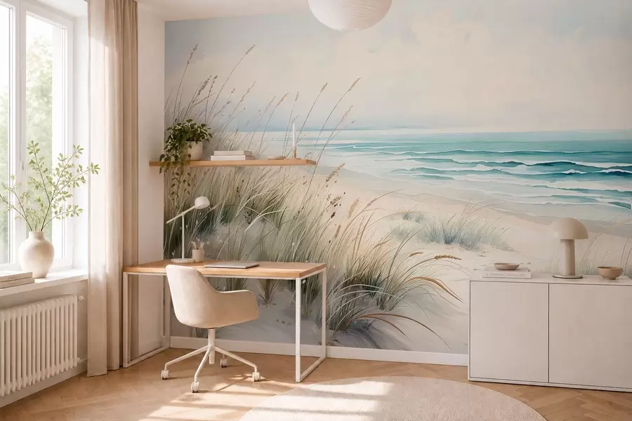 fotószőnyeg Homokos strand hullámokkal és dűnékkel w05537