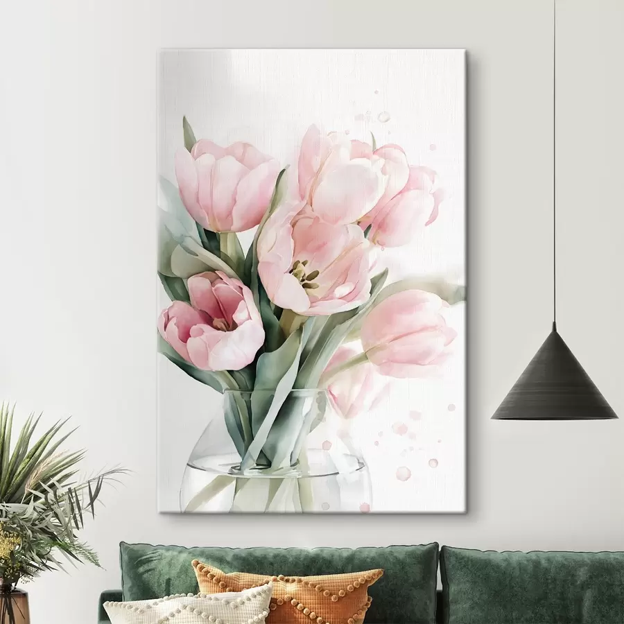 fotótapéta Finom rózsaszín tulipánok akvarell stílusban s49225