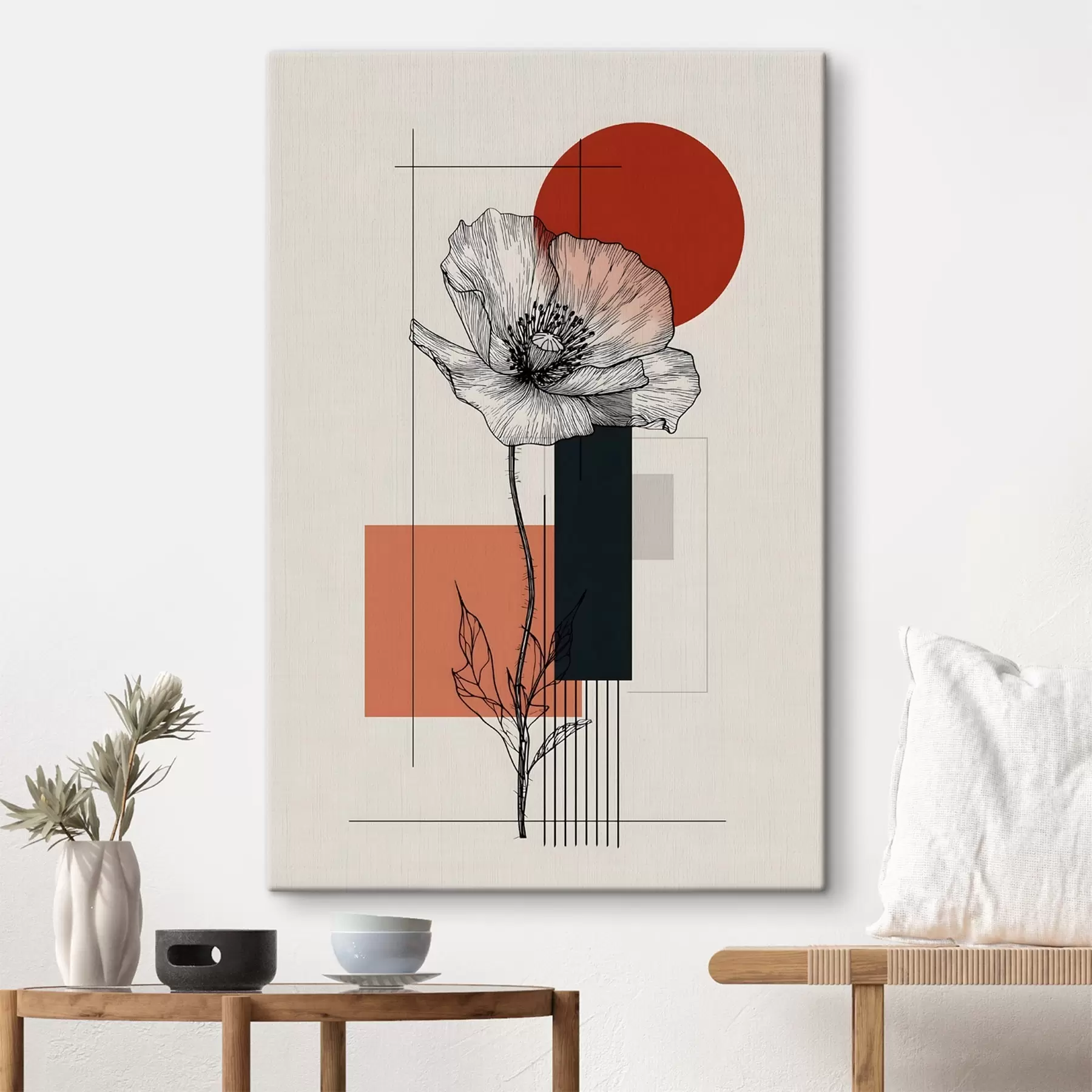 fotótapéta Egy grafikus vörösbegy geometrikus háttér előtt s49230