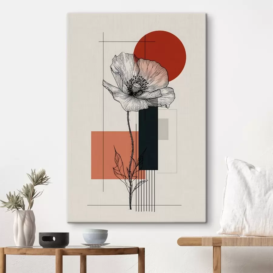 fotótapéta Egy grafikus vörösbegy geometrikus háttér előtt s49230