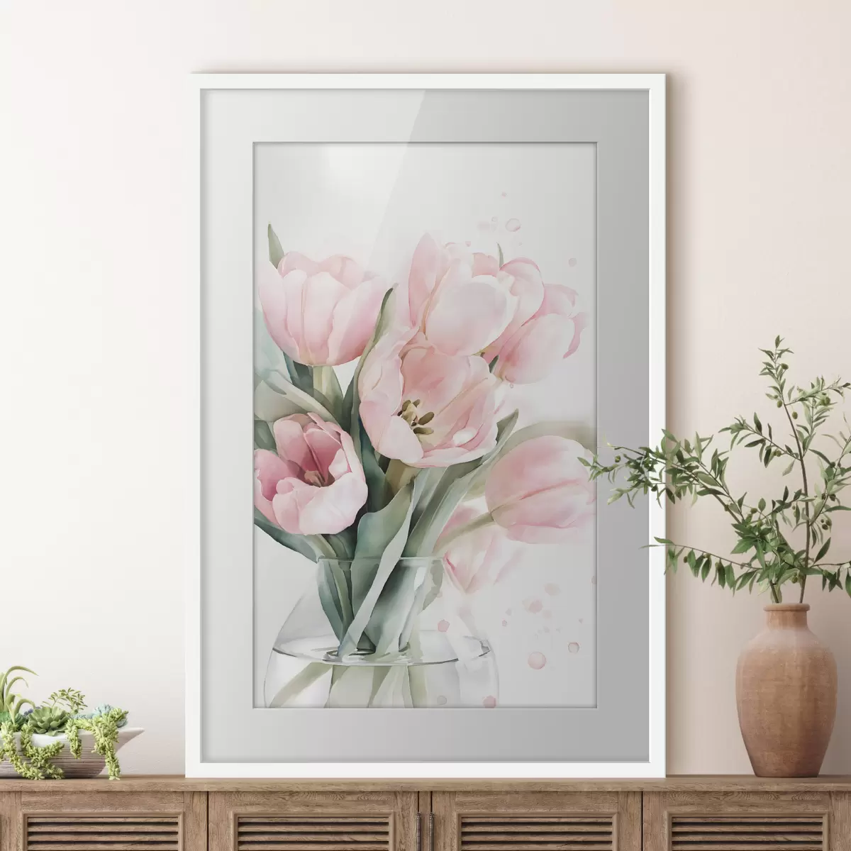 Plakát a sziklán Finom rózsaszín tulipánok akvarell stílusban f49225