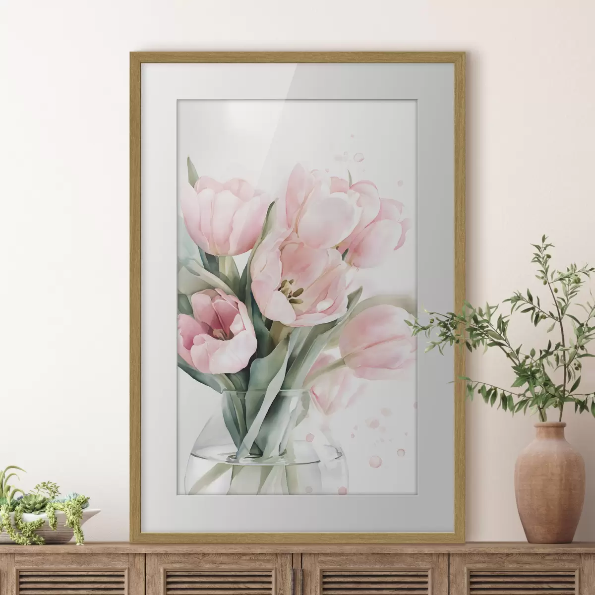 Plakát a sziklán Finom rózsaszín tulipánok akvarell stílusban f49225