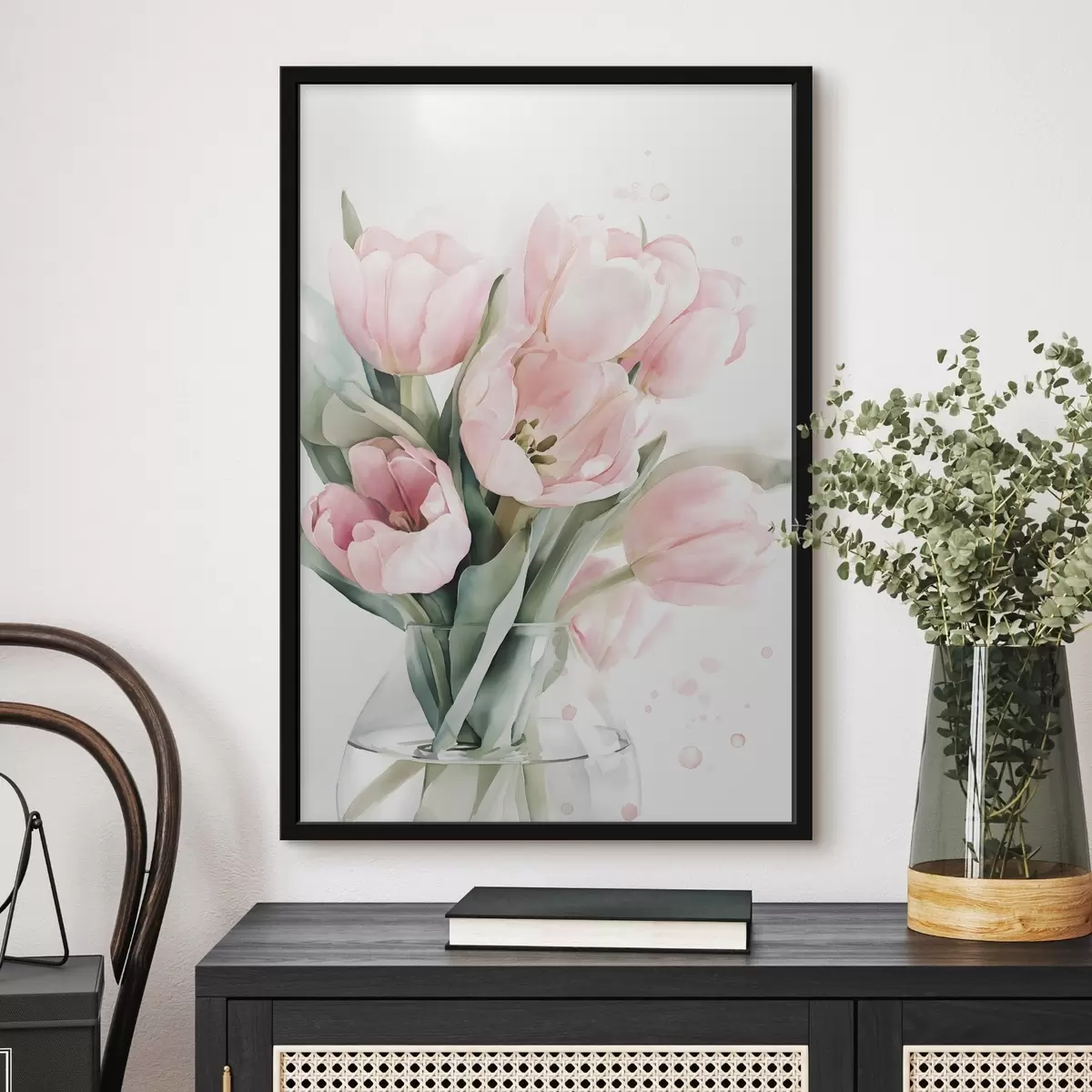 Plakát a sziklán Finom rózsaszín tulipánok akvarell stílusban f49225