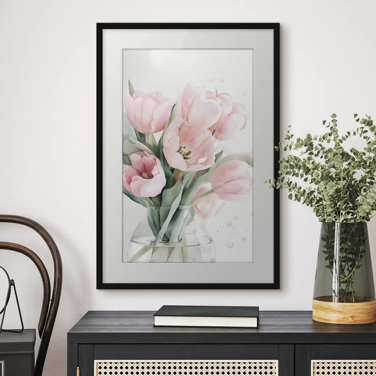 Plakát a sziklán Finom rózsaszín tulipánok akvarell stílusban f49225