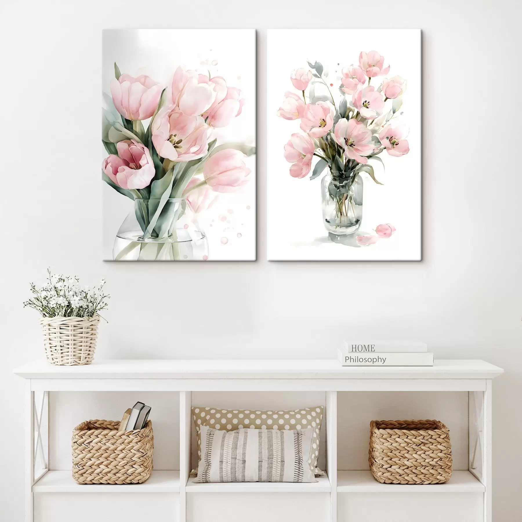 fotótapéta Finom rózsaszín tulipánok akvarell stílusban m30531