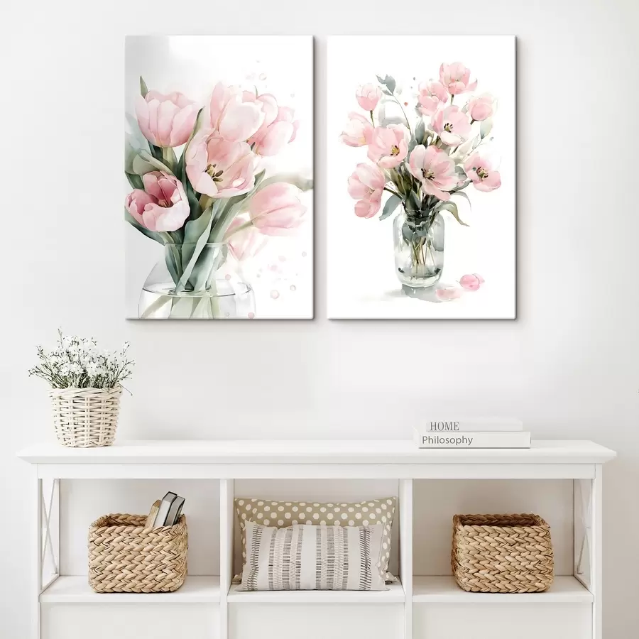 fotótapéta Finom rózsaszín tulipánok akvarell stílusban m30531