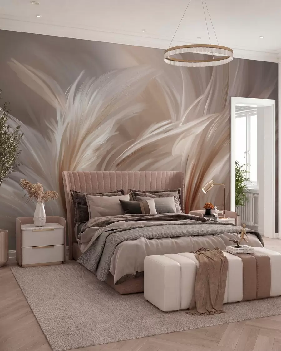 fotószőnyeg Elegáns tollak bézs és barna árnyalatokban w05658