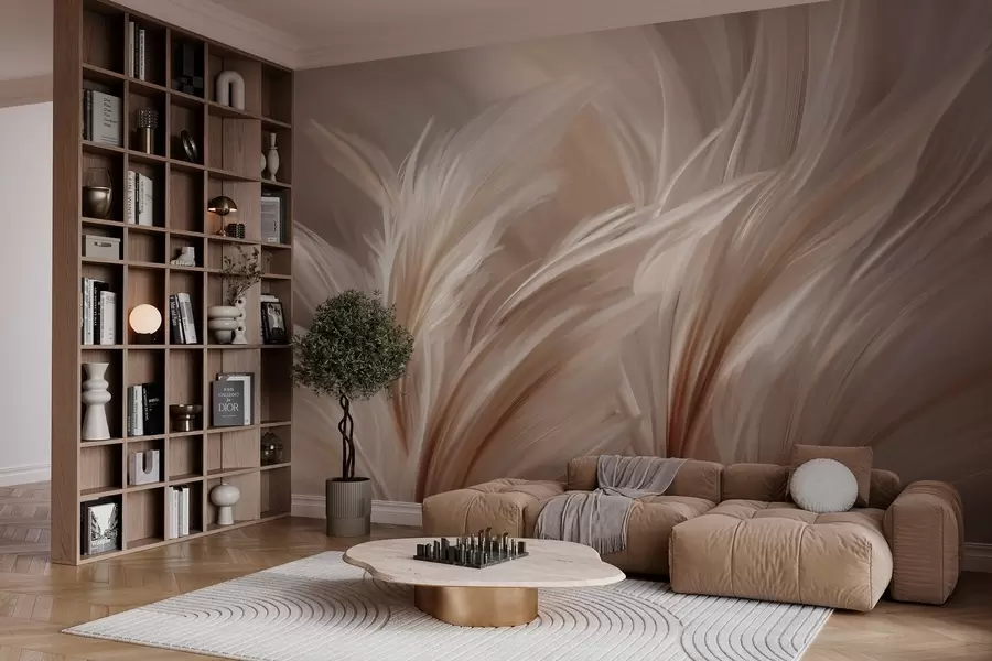 fotószőnyeg Elegáns tollak bézs és barna árnyalatokban w05658