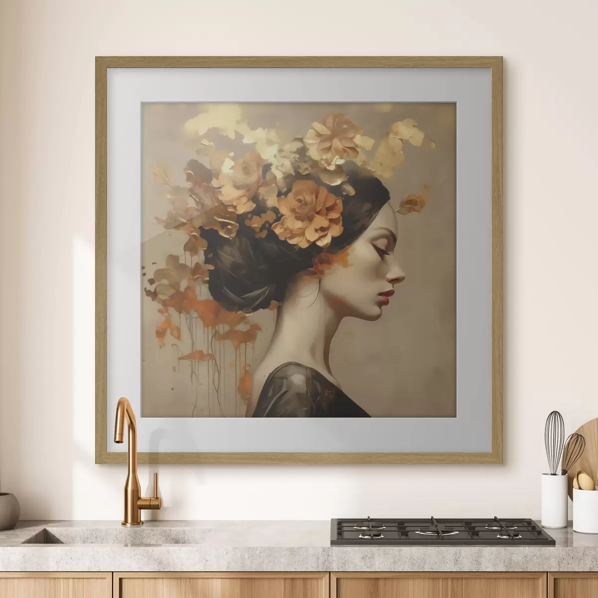 Plakát a sziklán Virágos hajú lány – festményutánzat f49401