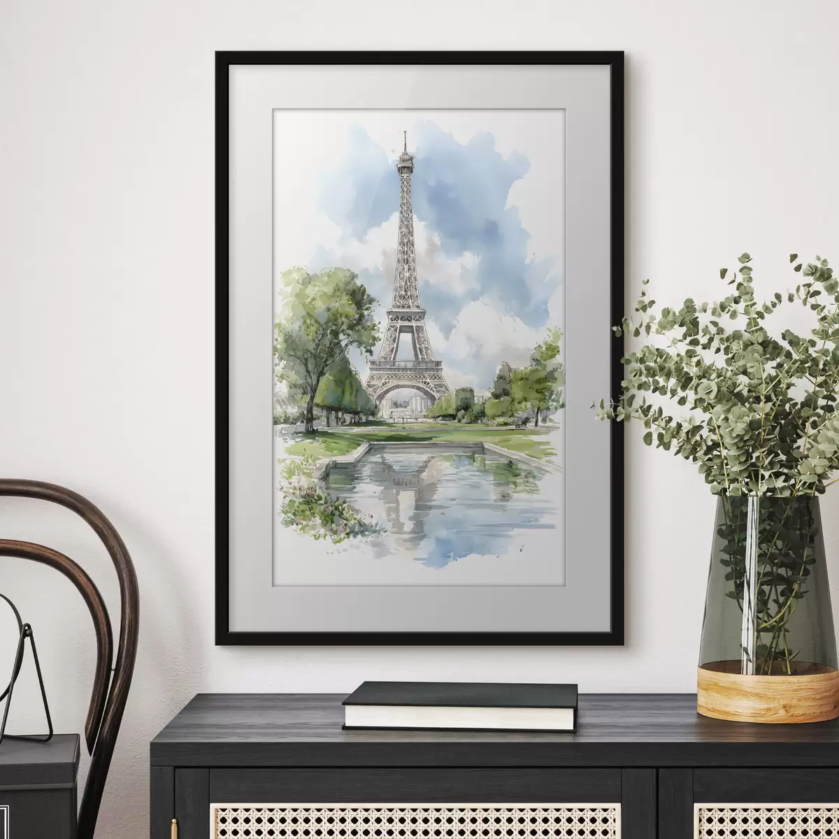 Plakát a sziklán Az Eiffel-torony akvarell stílusban f49424