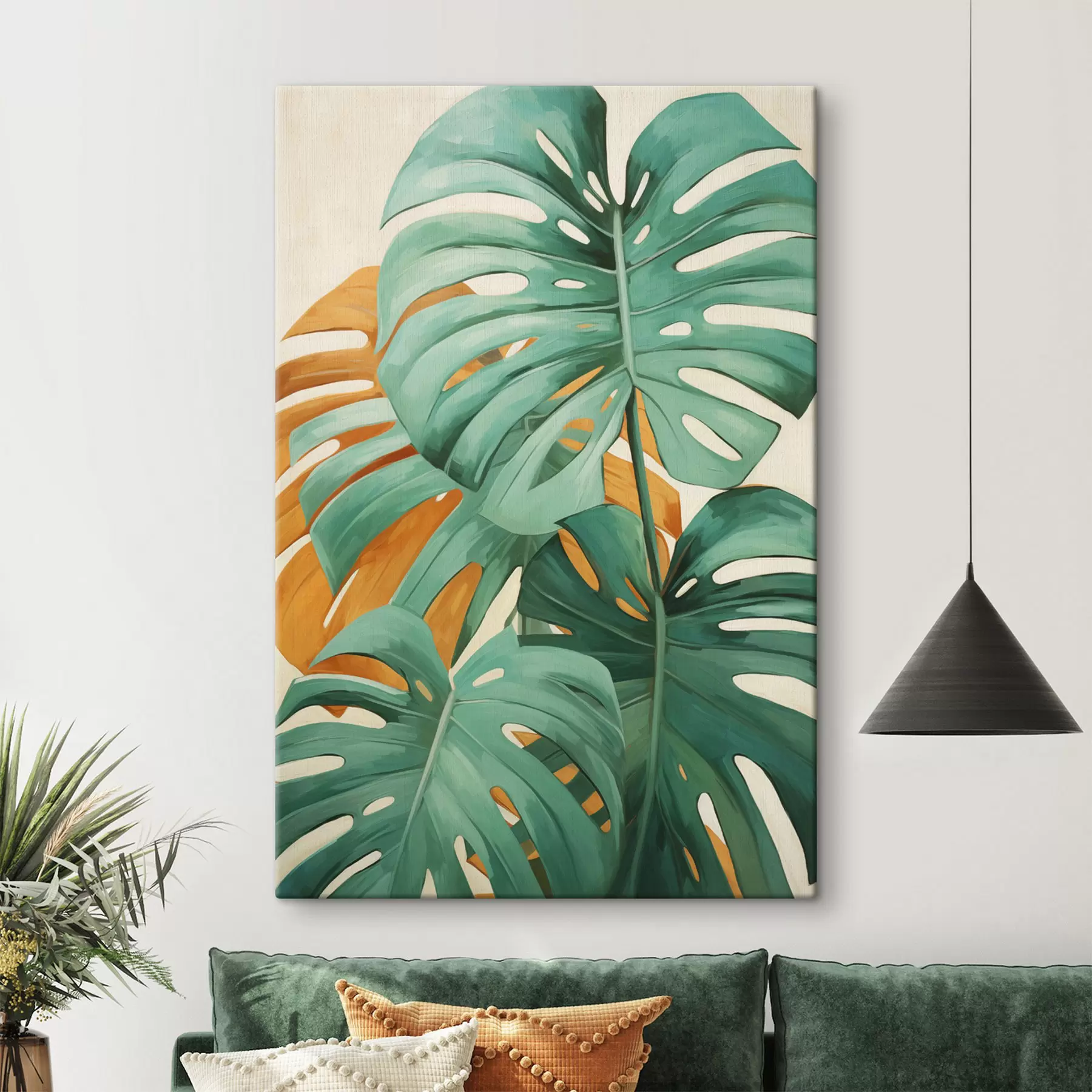fotótapéta Hatalmas monstera-levelek, minimalista, texturált kép s49468