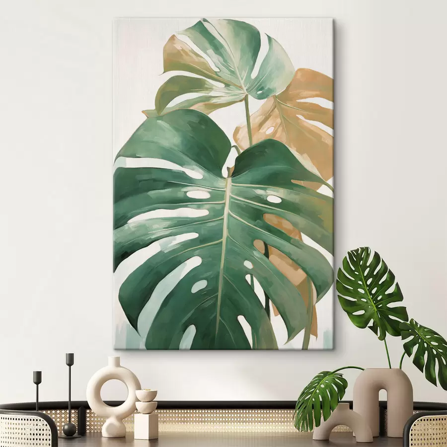fotótapéta Hatalmas monstera-levelek, minimalista, texturált kép s49469