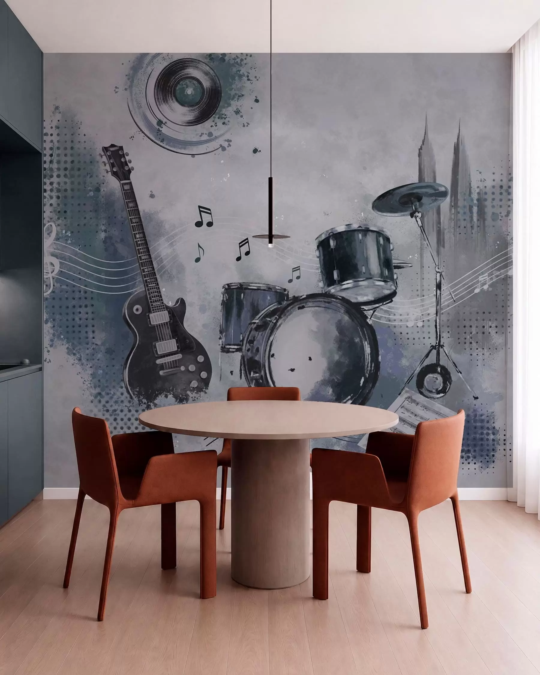fotószőnyeg Gitár és dobkészlet hangjegyekkel w05546