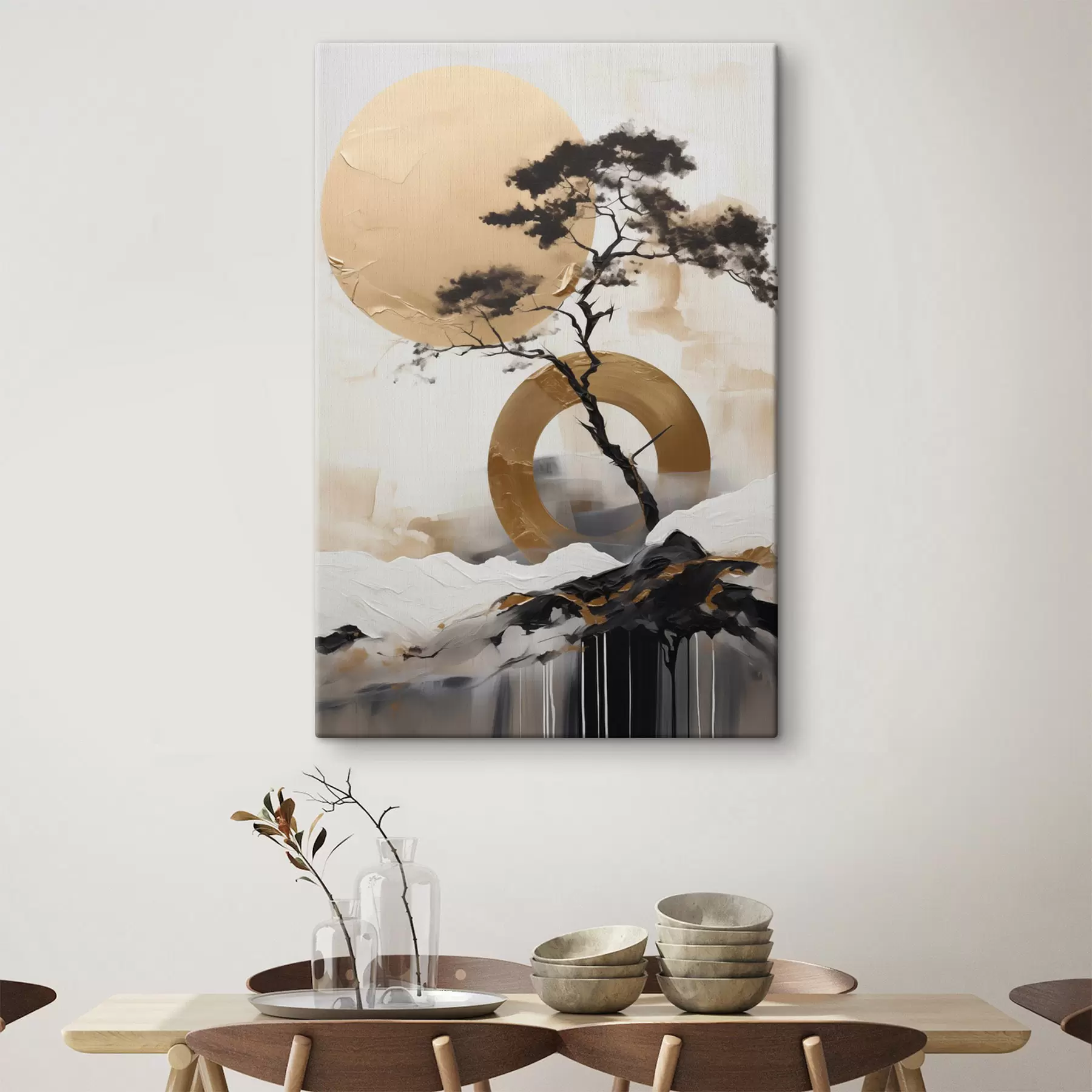 fotótapéta Dekoratív bonsai fa, absztrakt festmény s49786